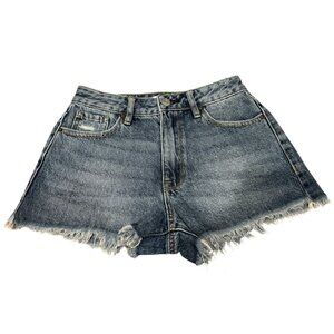 PACSUN Ladies High Rise Festival Denim Shorts Size 24 Frayed Hem 100% Cotton